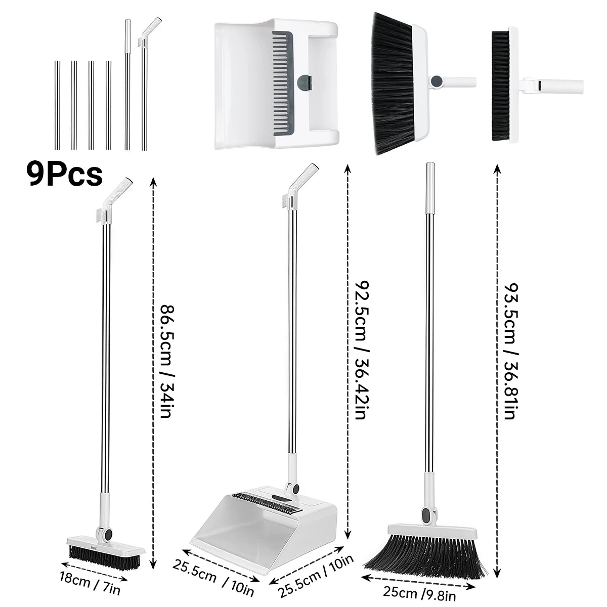 3-In-1 Broom And Dustpan Set With Long-Handled Floor Brush