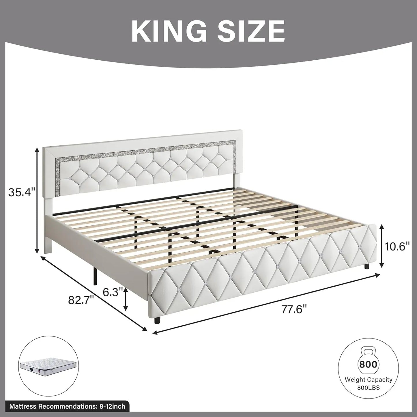 GUANGBAI Faux Leather Platform Bed Frame With Diamond Tufted Headboard