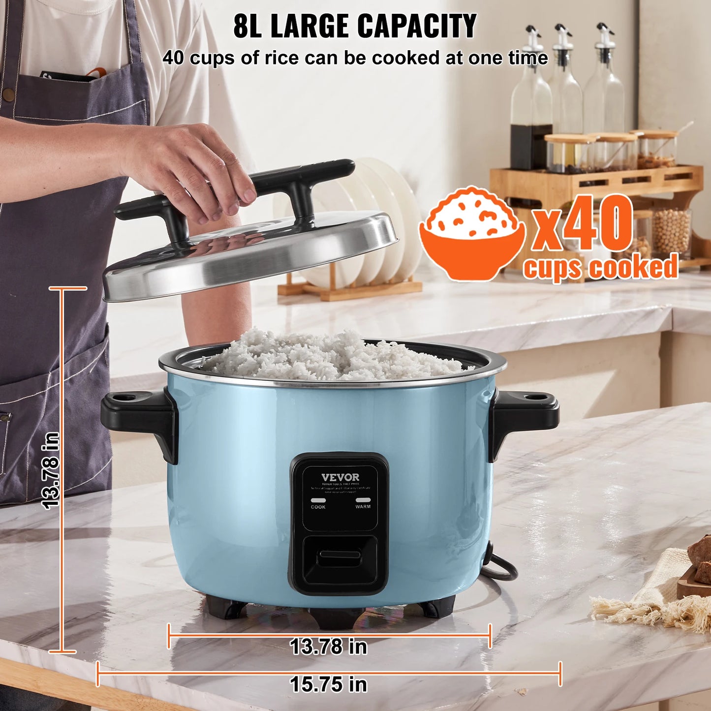VEVOR Commercial Rice Cooker With Aluminum Nonstick Inner Pot 24 Hour Keep Warm