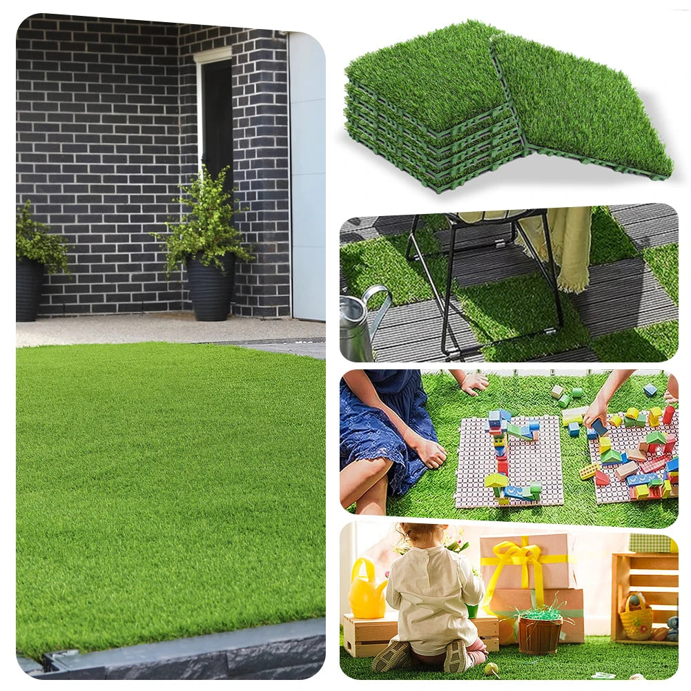 Realistic Grass Turf Tiles Interlocking Square Garden Decor Flooring