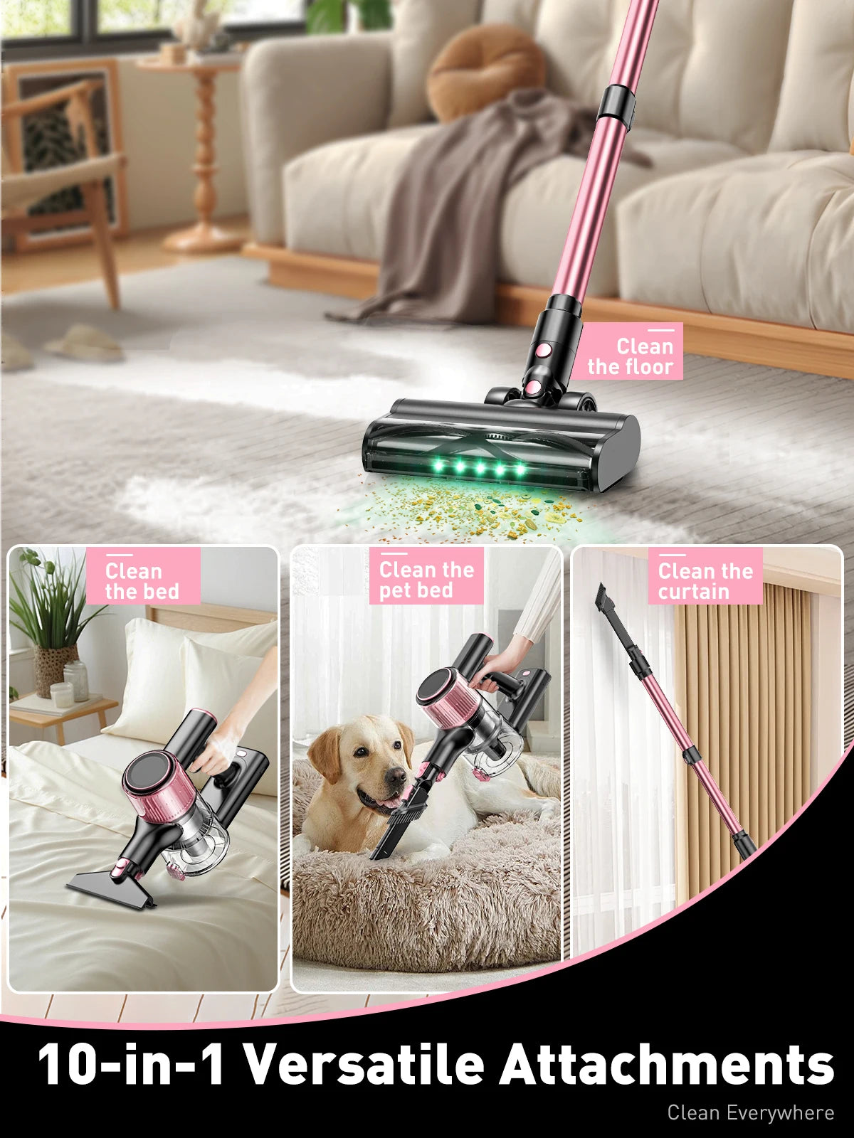 SUXIANGVAC Cordless Vacuum Cleaner 55KPa 500W 45Min Pet Hair Hard Floor Carpet