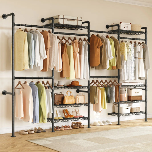 L4 Wall Mounted Industrial Pipe Clothes Rack Closet Organizer System