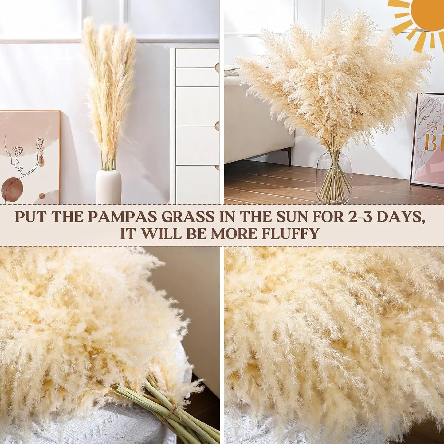 Dried Pampas Grass Bouquet 16 Pieces Boho Neutral Home Decor