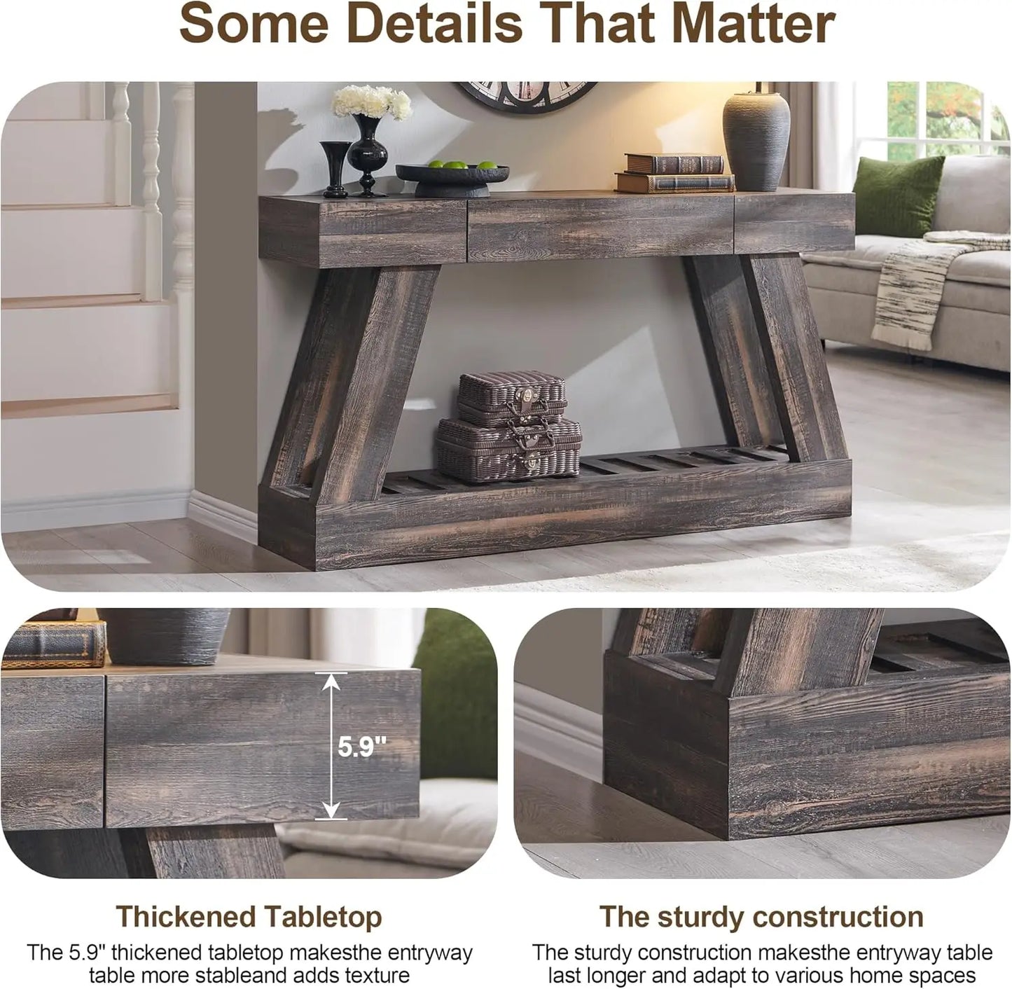 Tongyue Farmhouse Entryway Table With Drawer And Storage