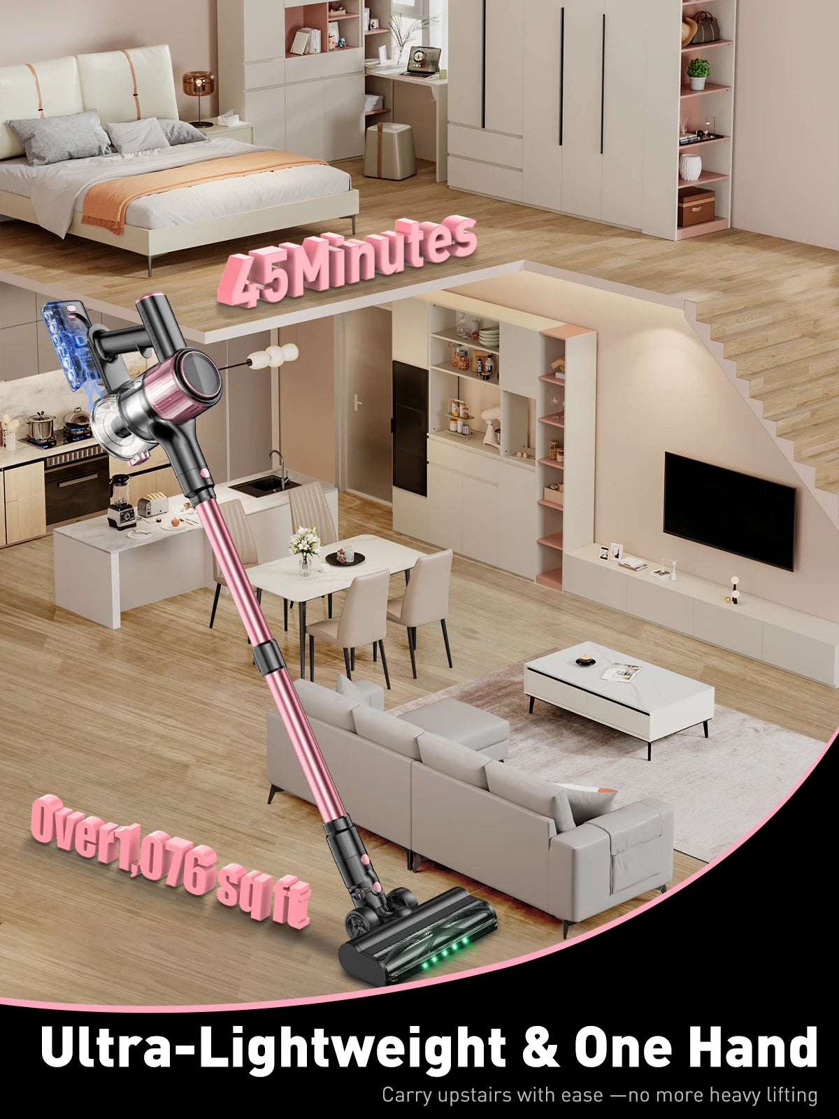 SUXIANGVAC Cordless Vacuum Cleaner 55KPa 500W 45Min Pet Hair Hard Floor Carpet