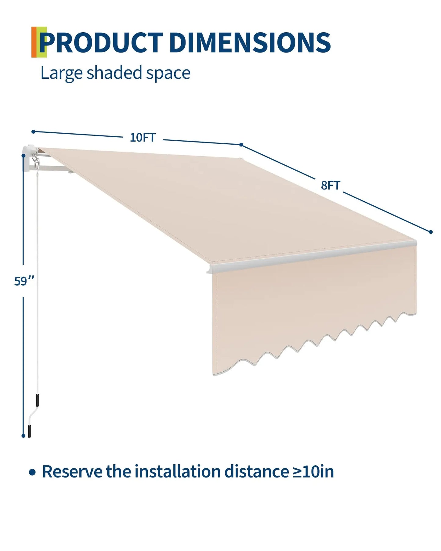 HiMISS Manual Retractable Patio Awning With Heavy Duty Aluminum Frame