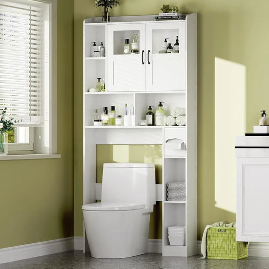 Over Toilet Cabinet With Glass Door Bathroom Storage Organizer