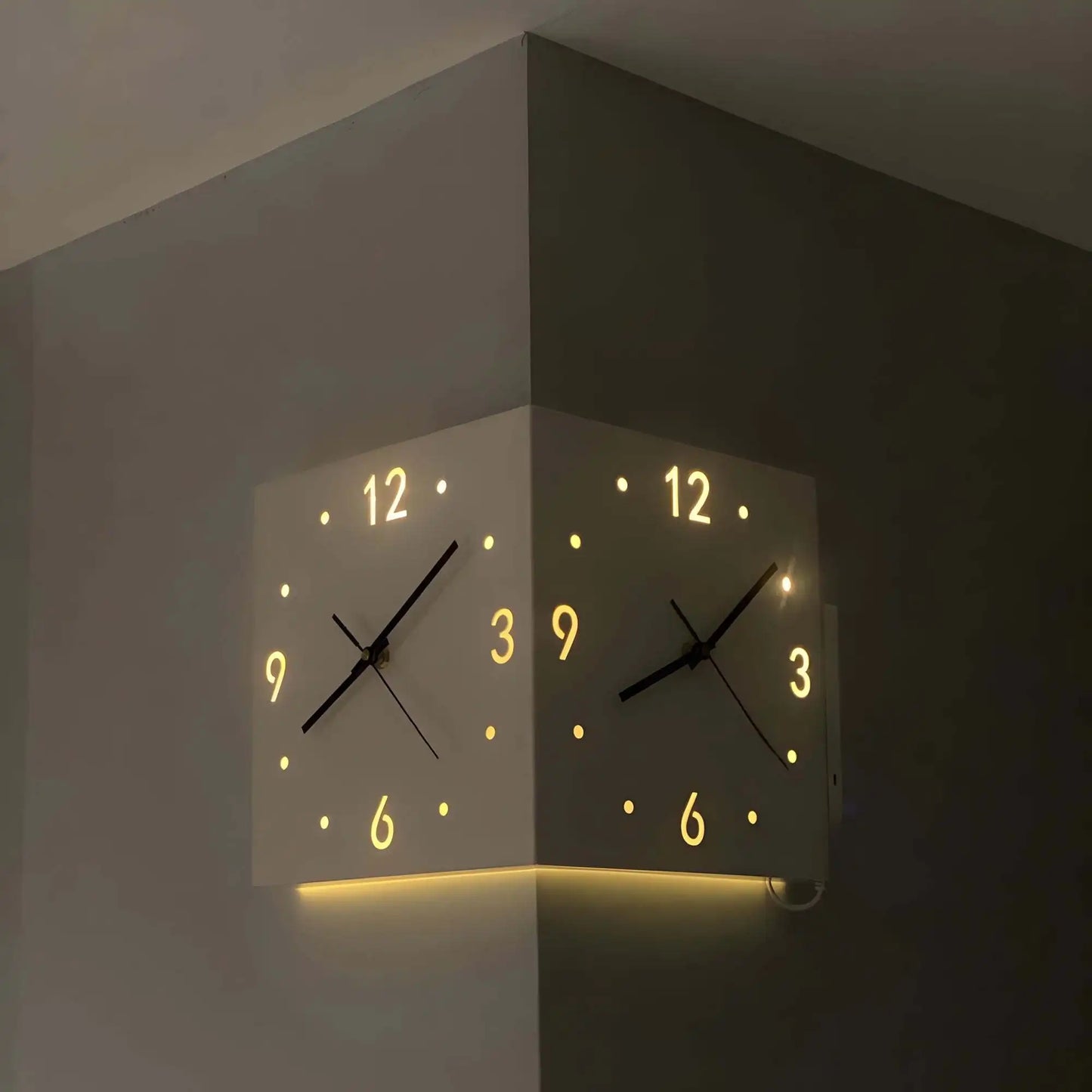 Double-Sided Luminous Corner Wall Clock With Silent Operation