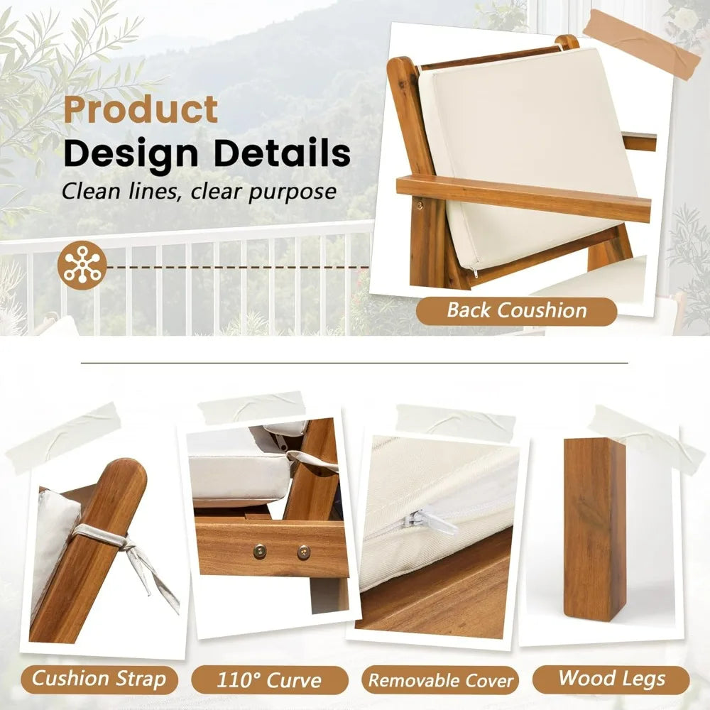 Flamaker Patio Chairs Acacia Wood Outdoor Set With Coffee Table