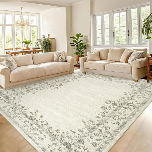 HiMISS Washable Area Rug For Living Room Floral Border