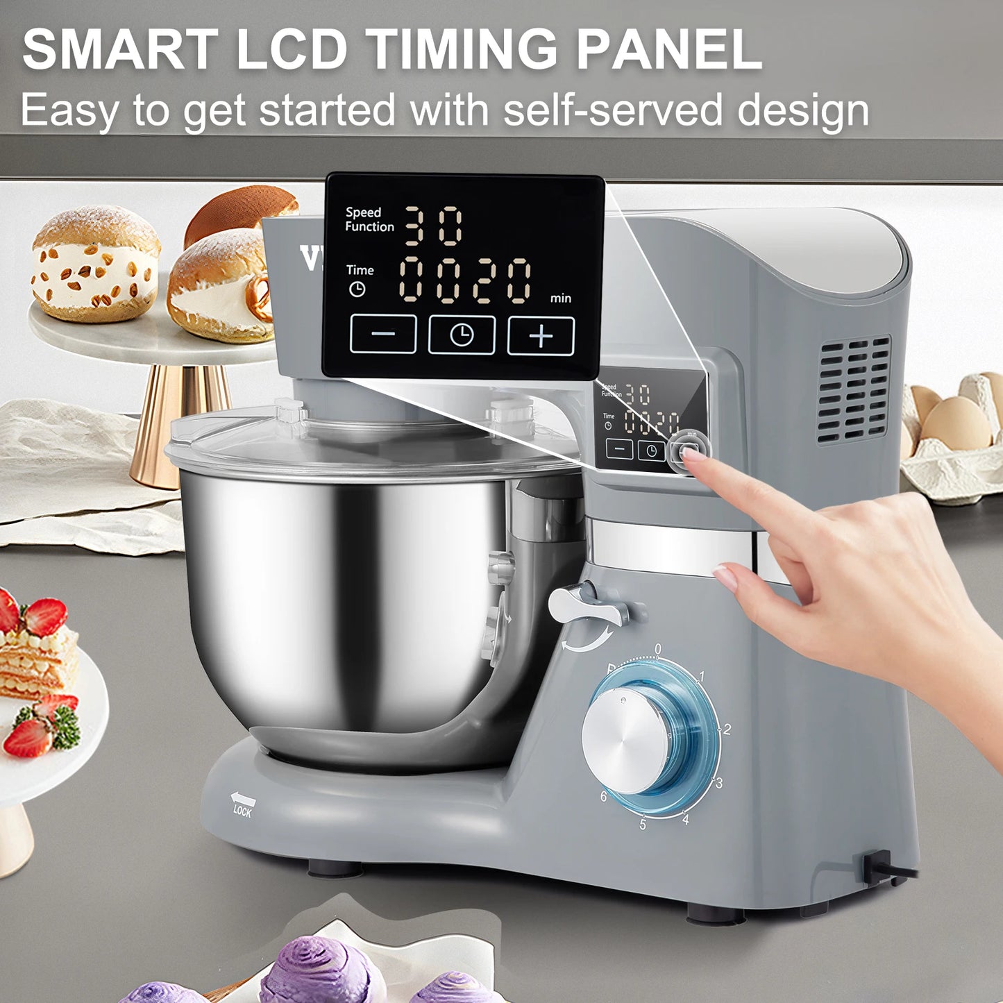 VEVOR Stand Mixer Electric Dough Mixer 6 Speeds LCD Screen