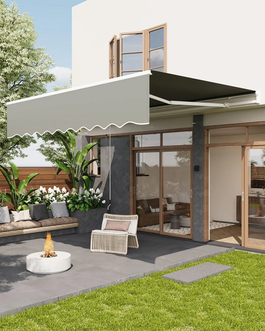 HiMISS Manual Retractable Patio Awning With Heavy Duty Aluminum Frame