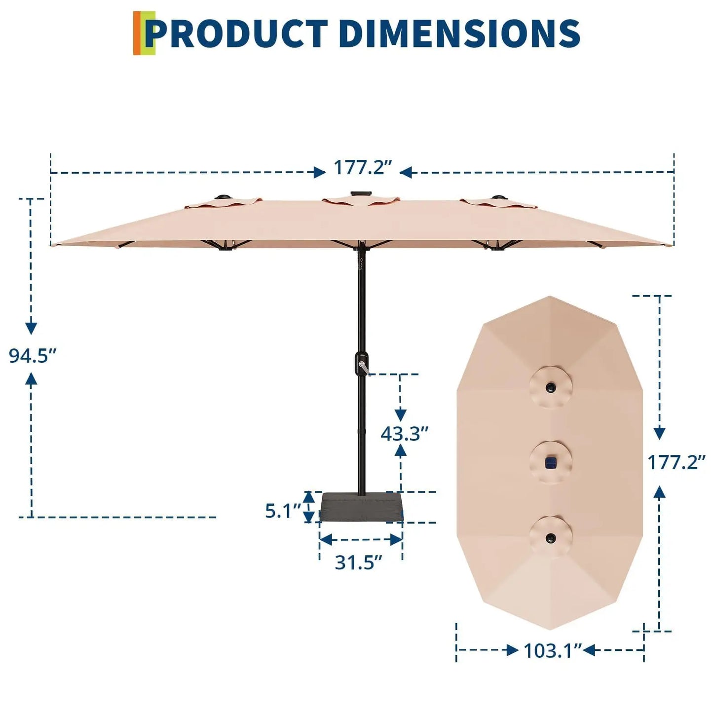 HiMISS Outdoor Patio Umbrella With Solar LED Lights Crank Handle