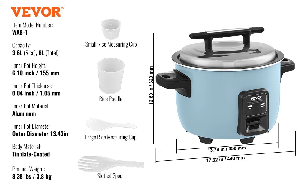 VEVOR Commercial Rice Cooker With Aluminum Nonstick Inner Pot 24 Hour Keep Warm