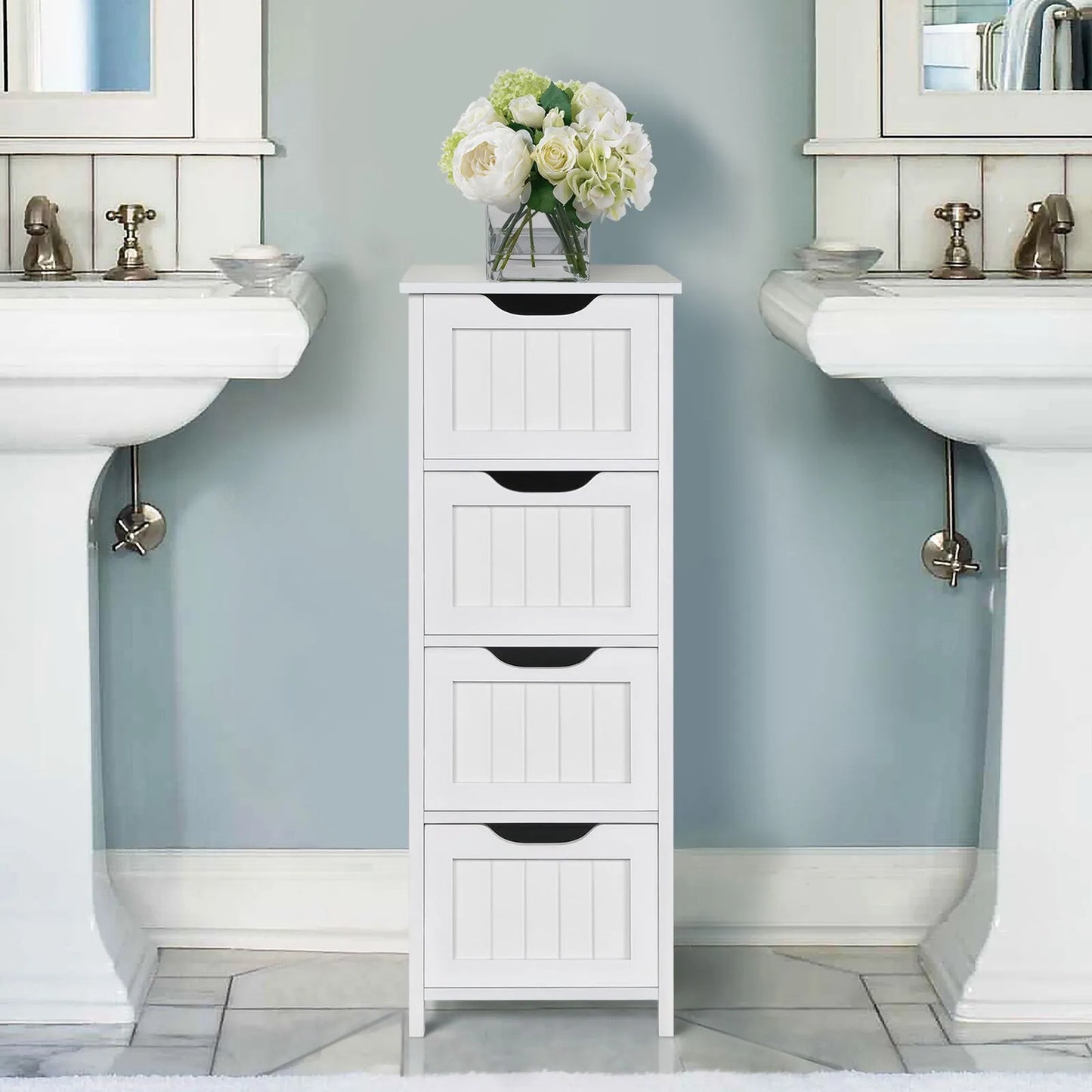 FCH 4-Drawer Bathroom Floor Cabinet Free Standing Wood Storage