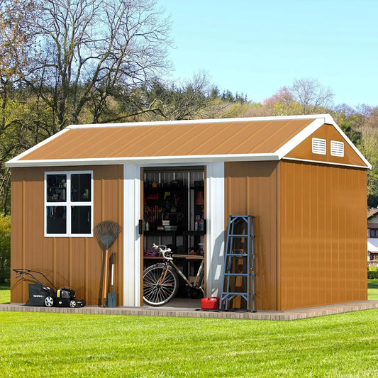 Heavy-Duty Metal Outdoor Storage Shed With Windows And Ventilation